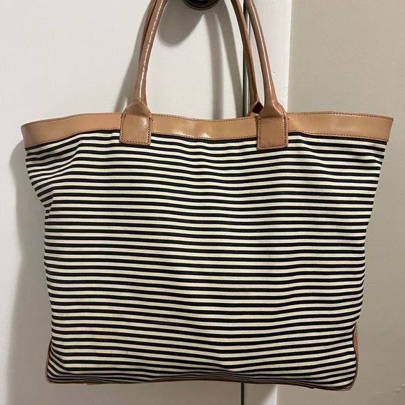 Tory Burch Navy and Ivory striped tote - good condition! - Picture 3 of 9